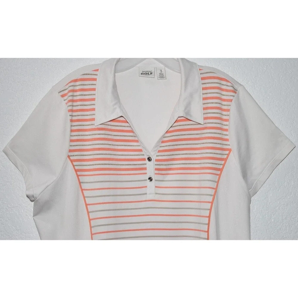 Chicos Zenergy Sz 3 (=XL) Activewear Shirt Stretch Stripe Top Short Slv Golf - Picture 9 of 16